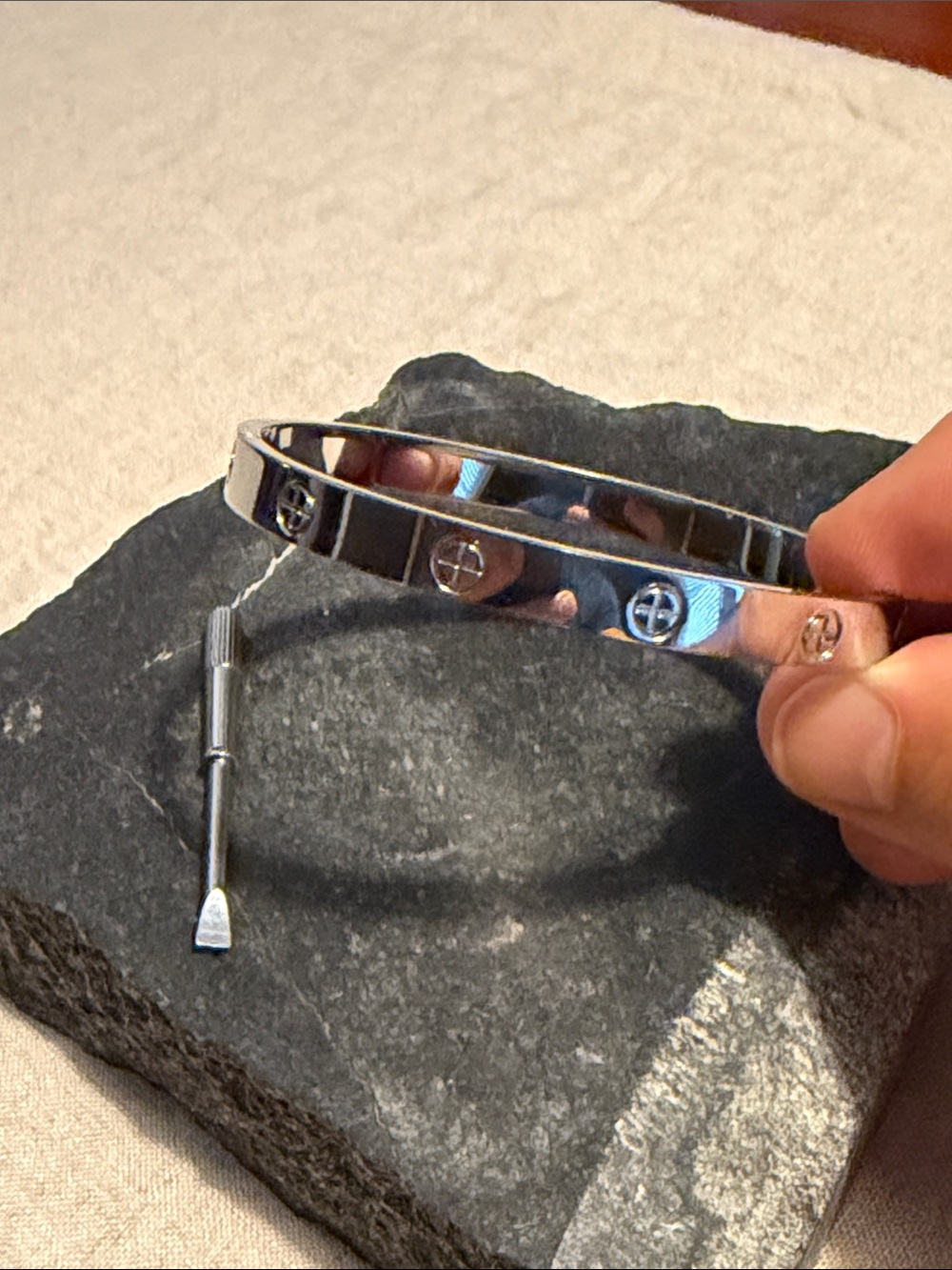 Silver Screw Motif Bangle Bracelet with Mini Screwdriver